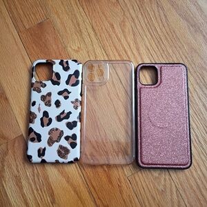 iPhone 11 pro max Lot of 3 Cheetah Print Clear Glitter Plastic Back Cases
